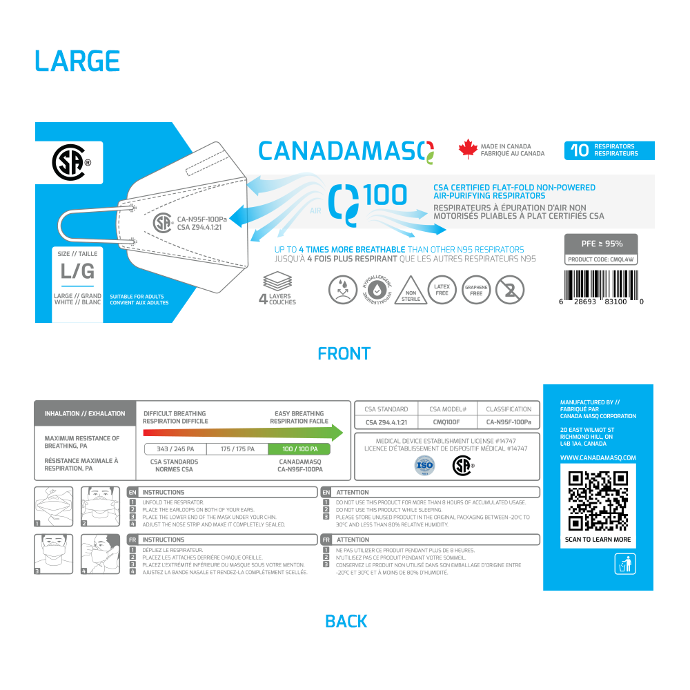CanadaMasq Q100 CA-NA95 Respirator - Wellwise Home Health & Wellness