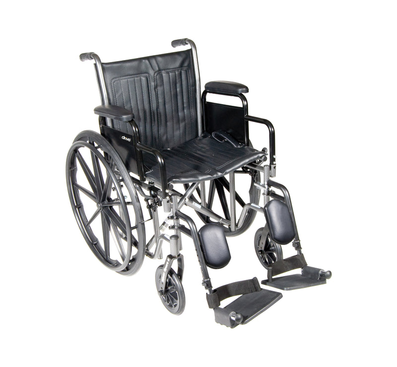 Drive Medical Silver Sport 2 Wheelchair, Detachable Full Arms, Elevating Leg Rests, 18" Seat