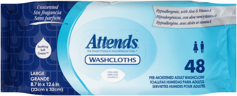 Attends Washcloths, Unscented, 48 Count