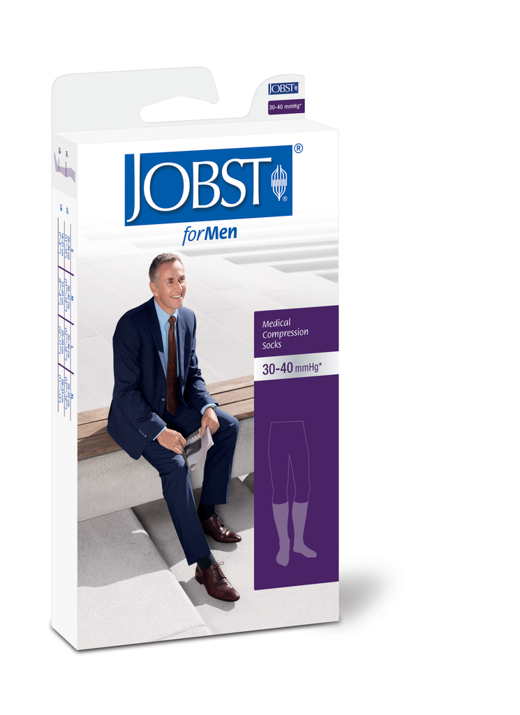 JOBST forMen Knee High Compression Stockings, Black, 30-40 mmHg, Medium