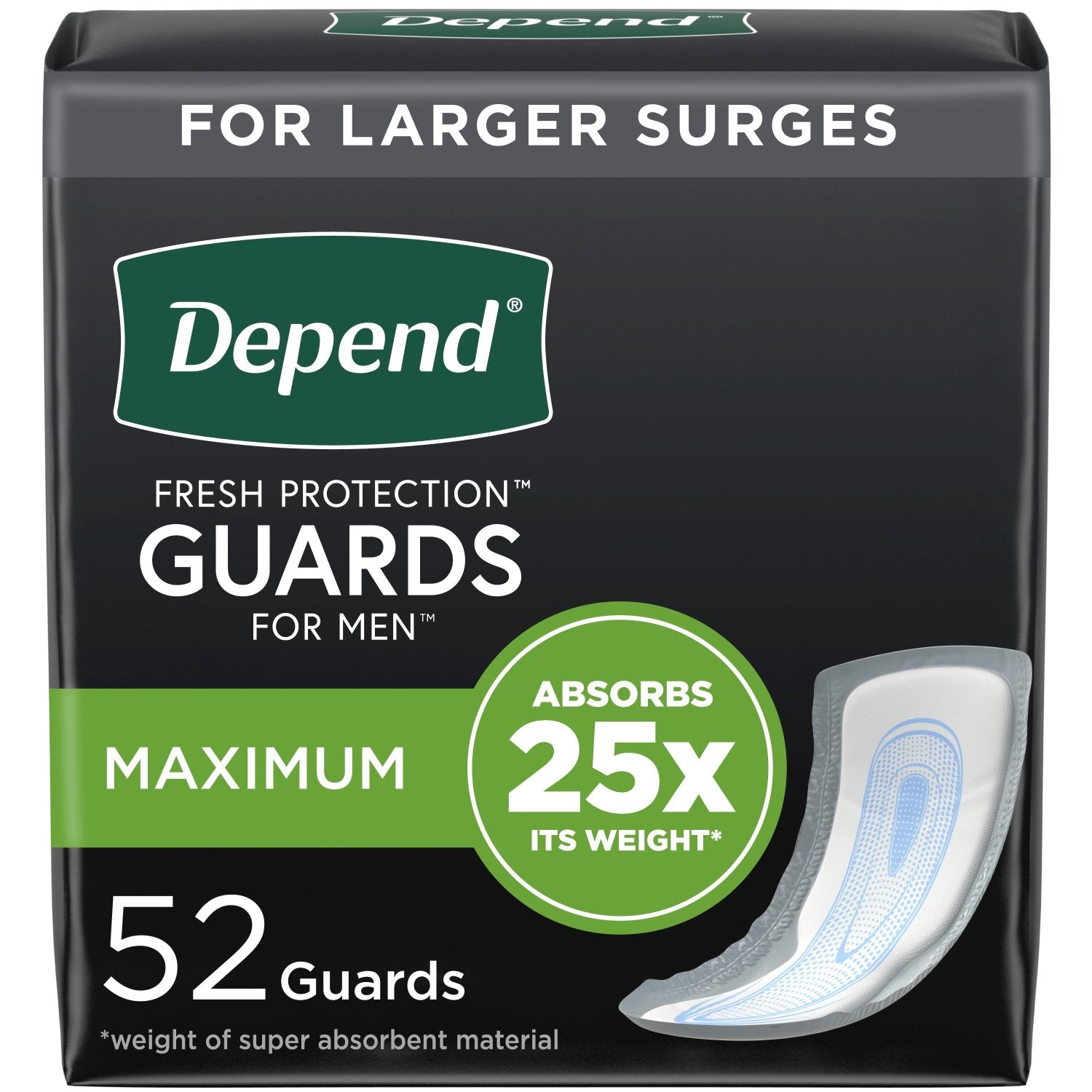 Depend Incontinence Guards / Pads, Maximum Absorbency, 52 Count