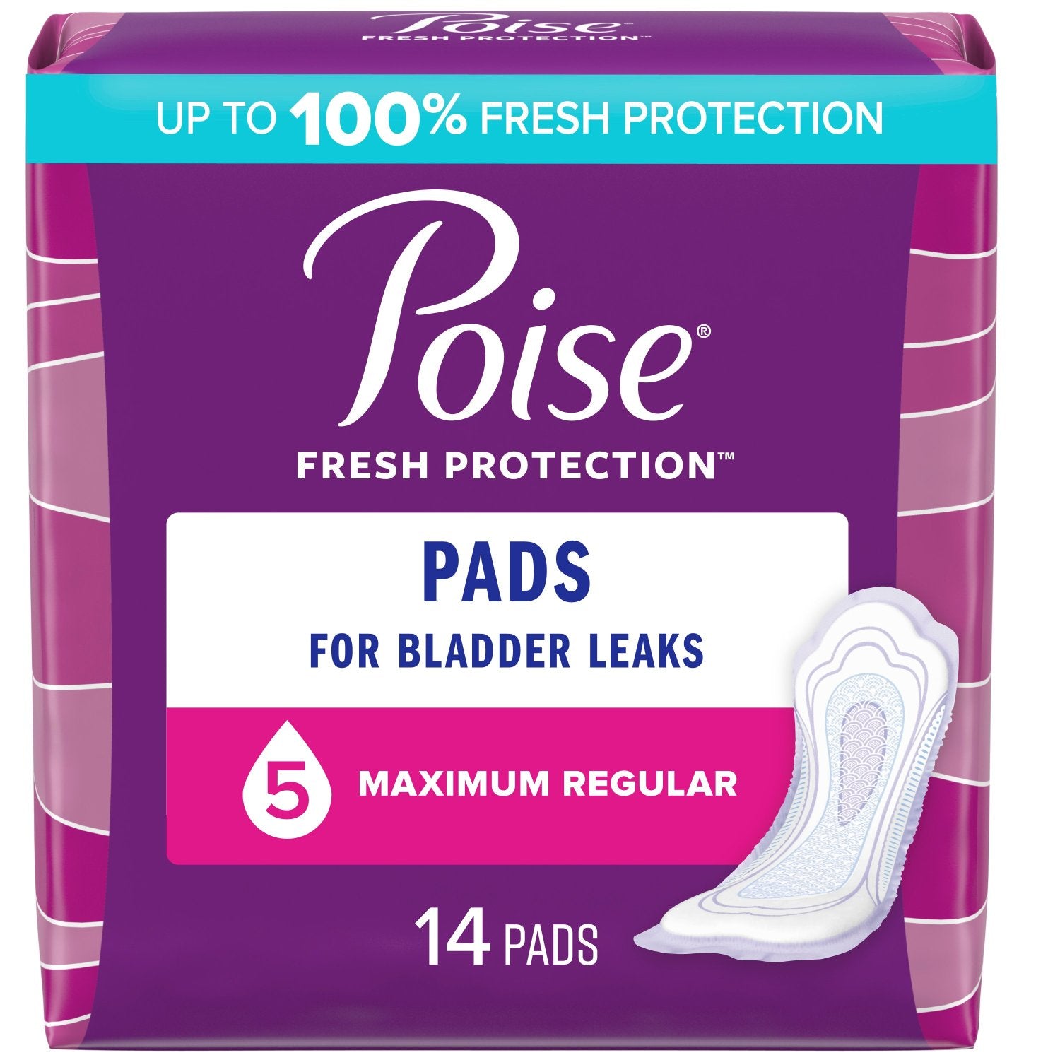 Poise Incontinence Pads, Maximum Absorbency, Regular, 14 Count