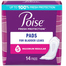 Poise Incontinence Pads, Maximum Absorbency, Regular, 14 Count