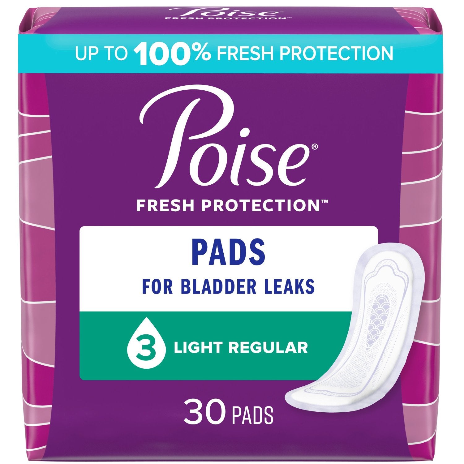 Poise Ultra Thin Incontinence Pads, Light Absorbency, Regular, 30 Count