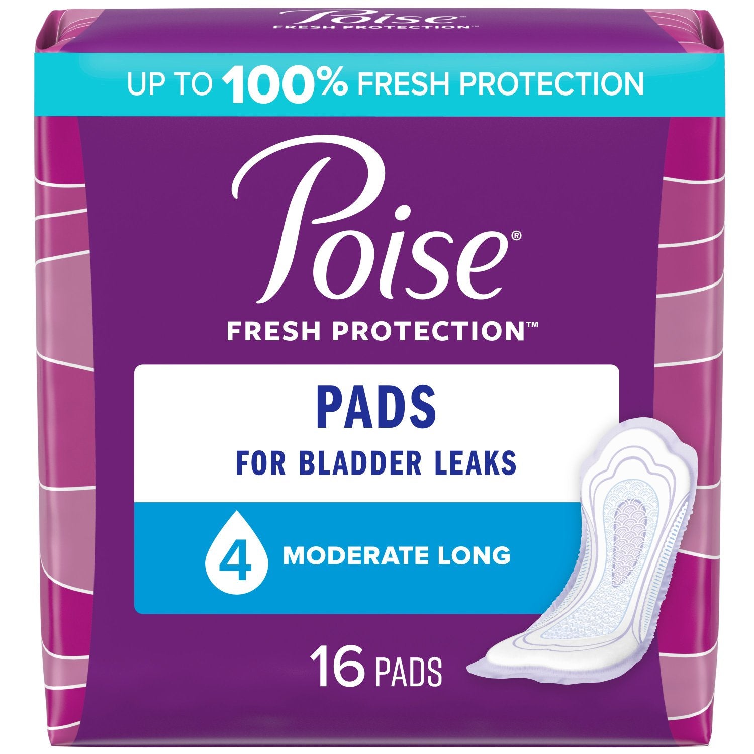 Poise  Incontinence Pads, Moderate Absorbency, Long, 16 Count