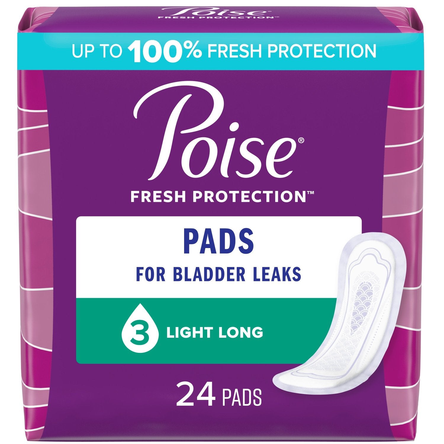 Poise Ultra Thin Incontinence Pads, Light Absorbency, Long, 24 Count