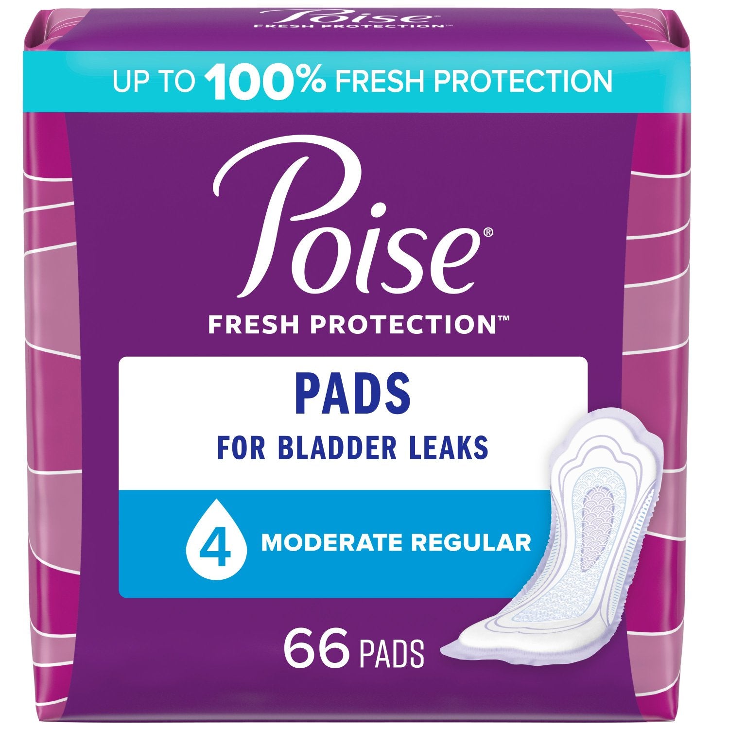 Poise Incontinence Pads, Moderate Absorbency, Regular, 66 Count