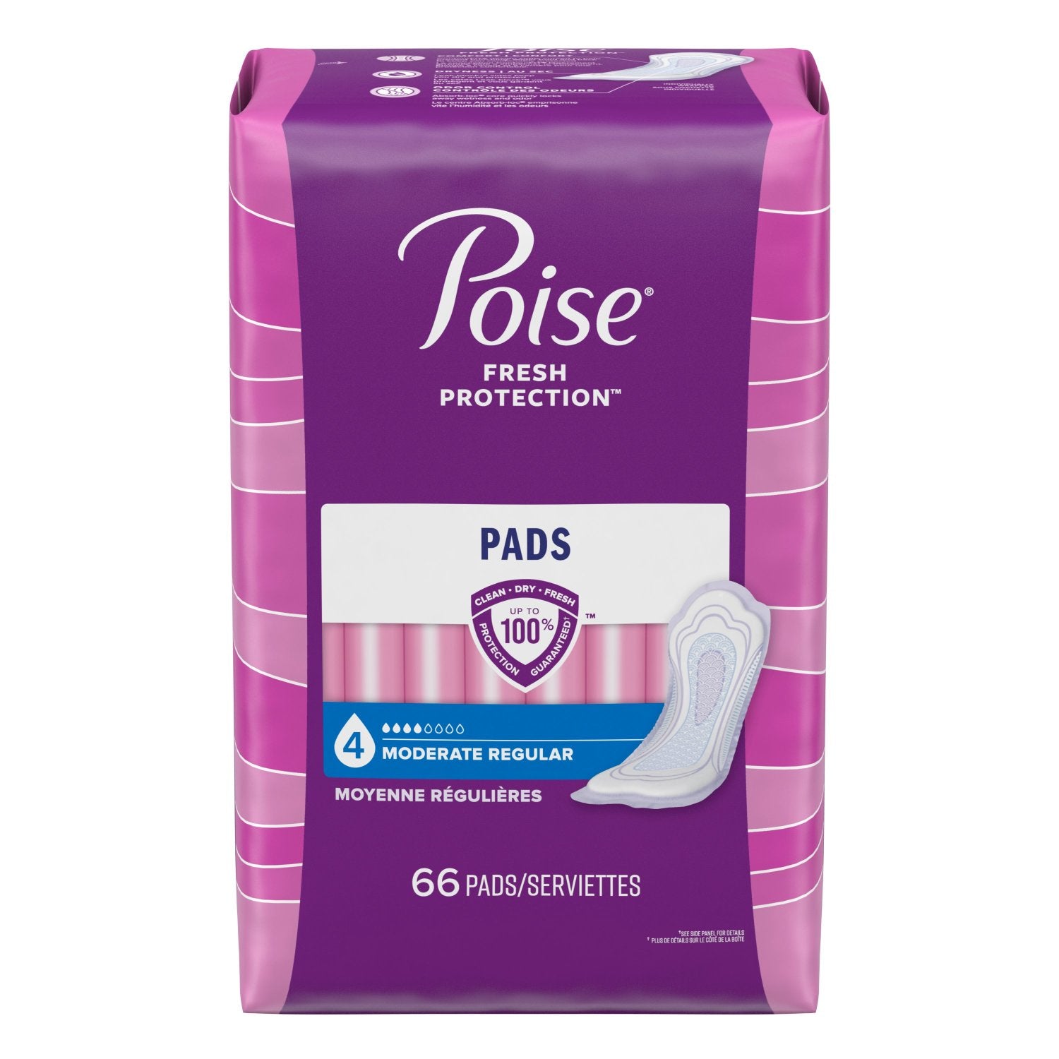 Poise Incontinence Pads, Moderate Absorbency, Regular, 66 Count