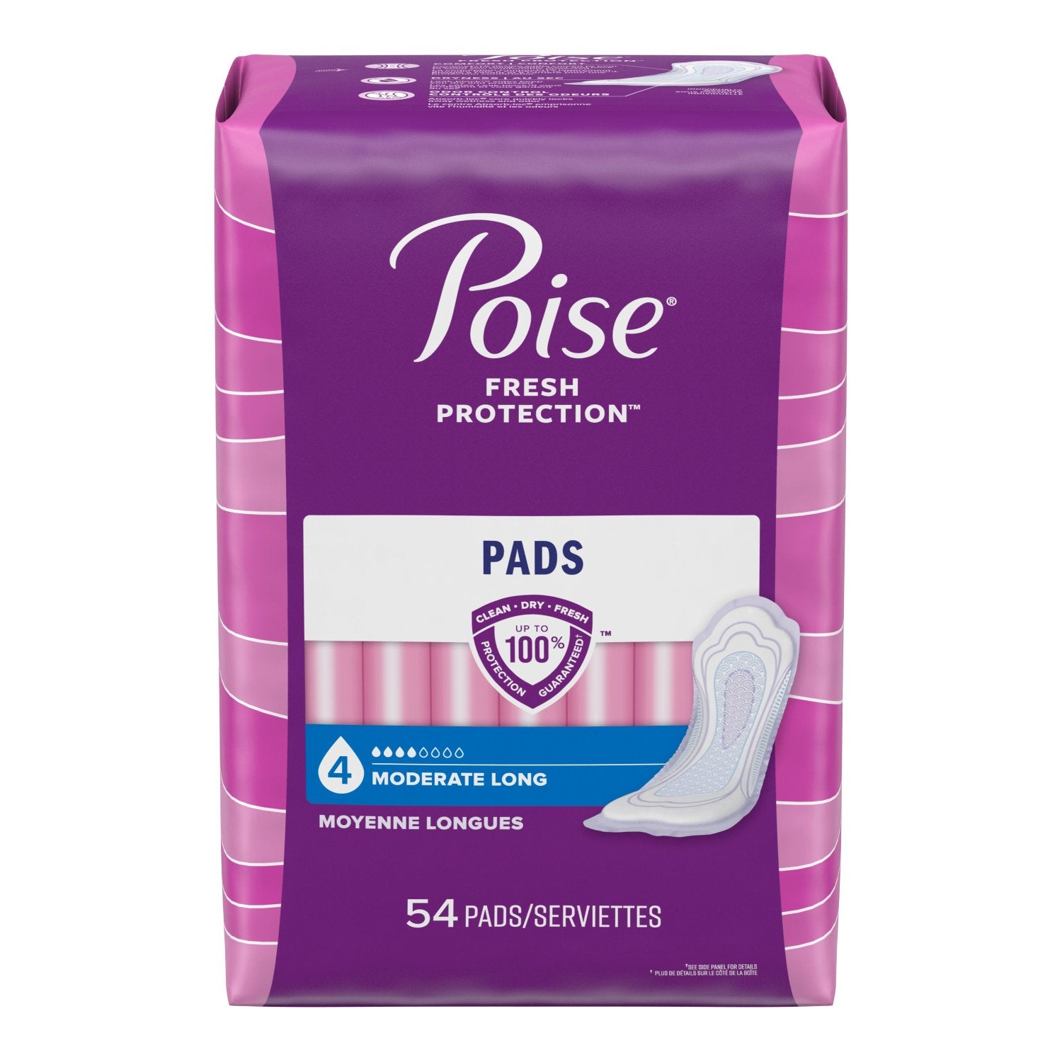Poise Incontinence Pads, Moderate Absorbency, Long, 54 count