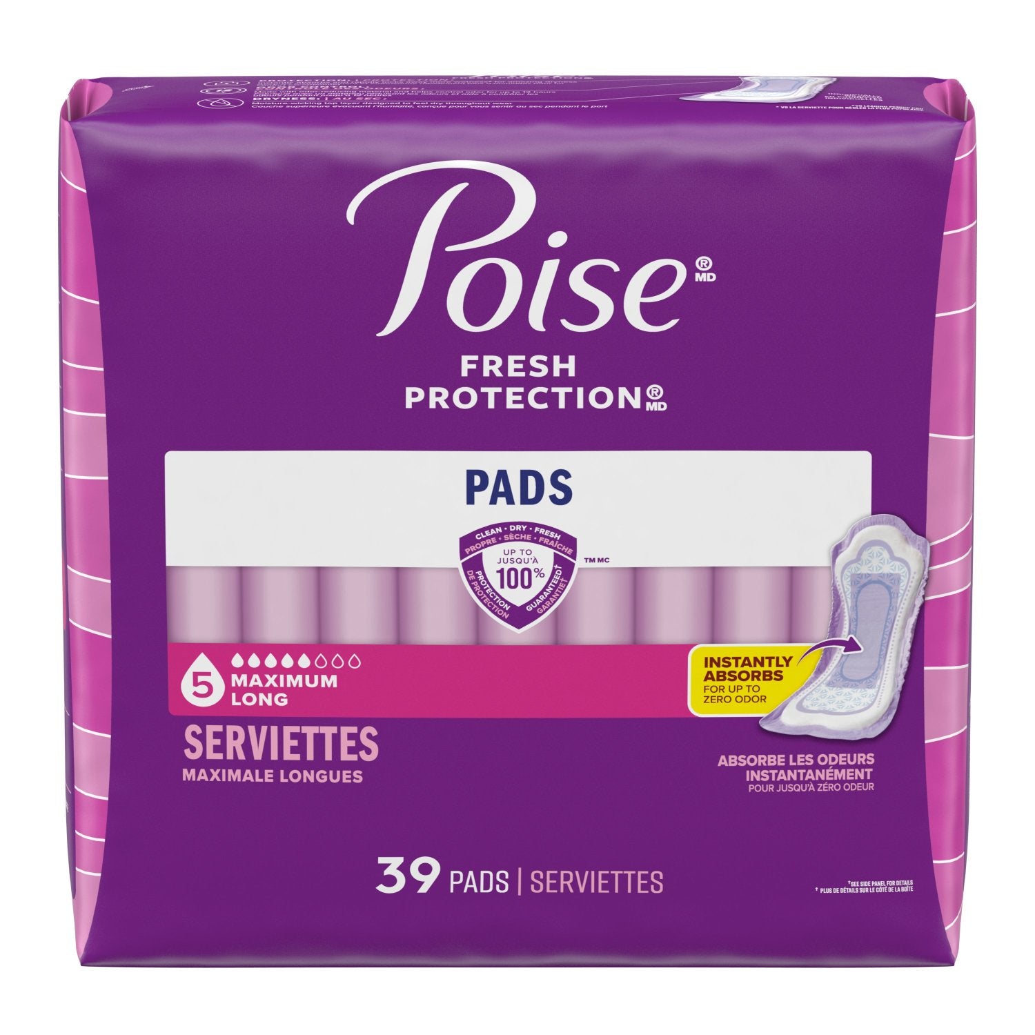 Poise Incontinence Pads & Postpartum Incontinence Pads, 5 Drop Maximum Absorbency, Long Length, 39 Count