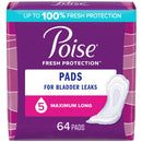 Poise Incontinence Pads, Maximum Absorbency, Long, 64 Count