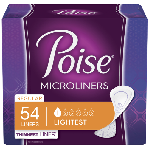 Poise Microliners, Incontinence Panty Liners, Lightest Absorbency, Regular, 54 count