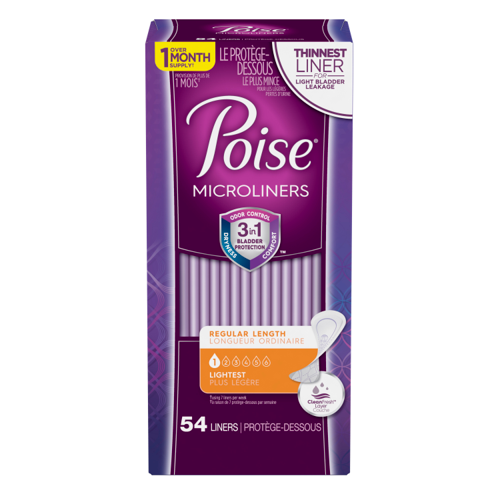 Poise Microliners, Incontinence Panty Liners, Lightest Absorbency, Regular, 54 count