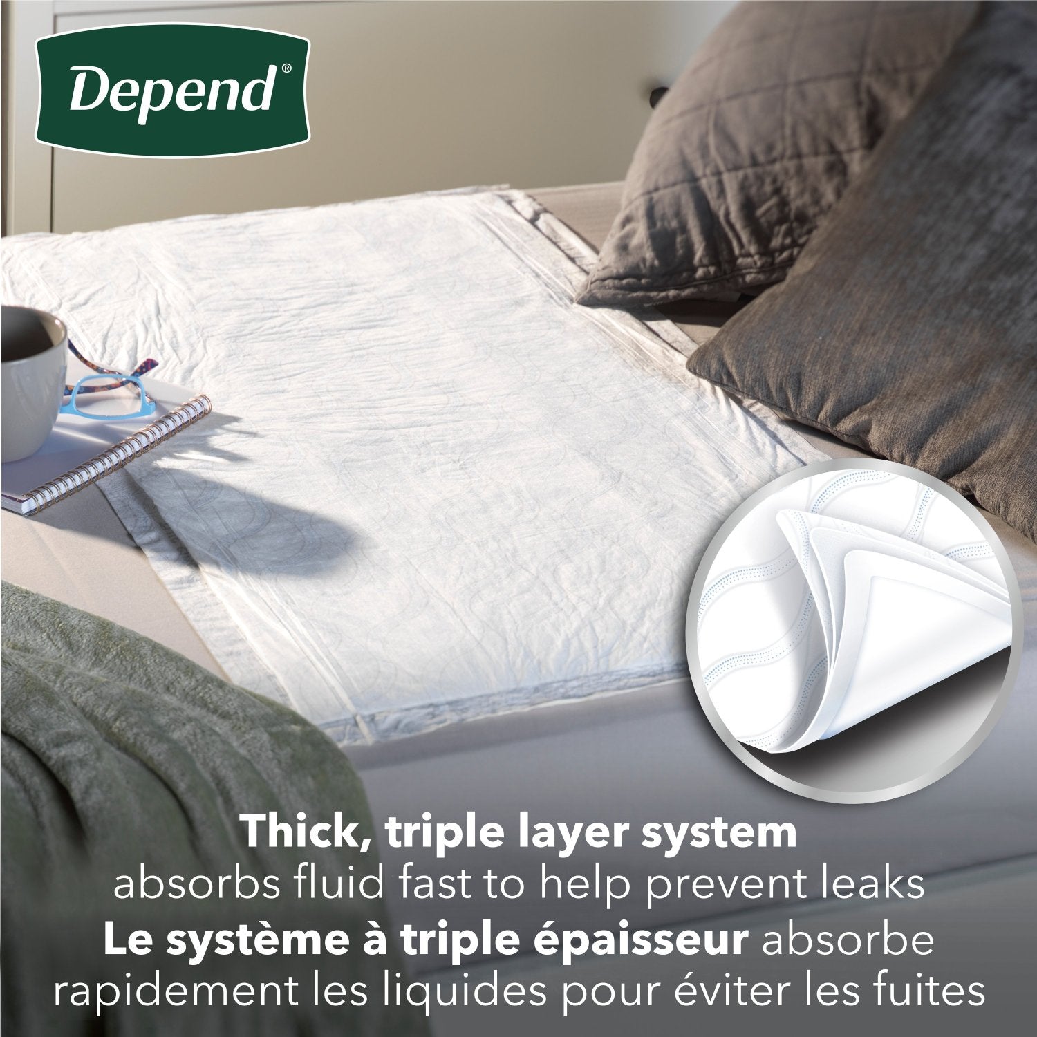 Depend Underpads, Disposable Incontinence Bed Pads for Adults, Slip Resistant, 12 Count