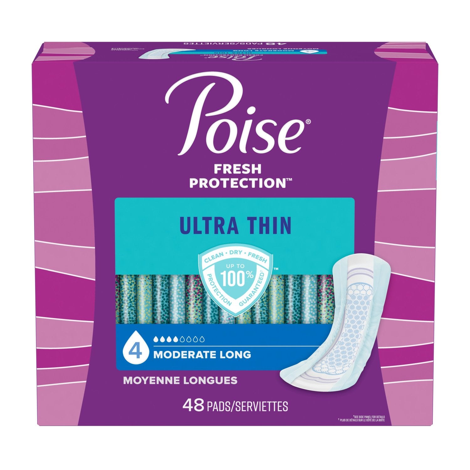 Poise Ultra Thin Incontinence Pads, Moderate Absorbency, Long Length, 48 Count