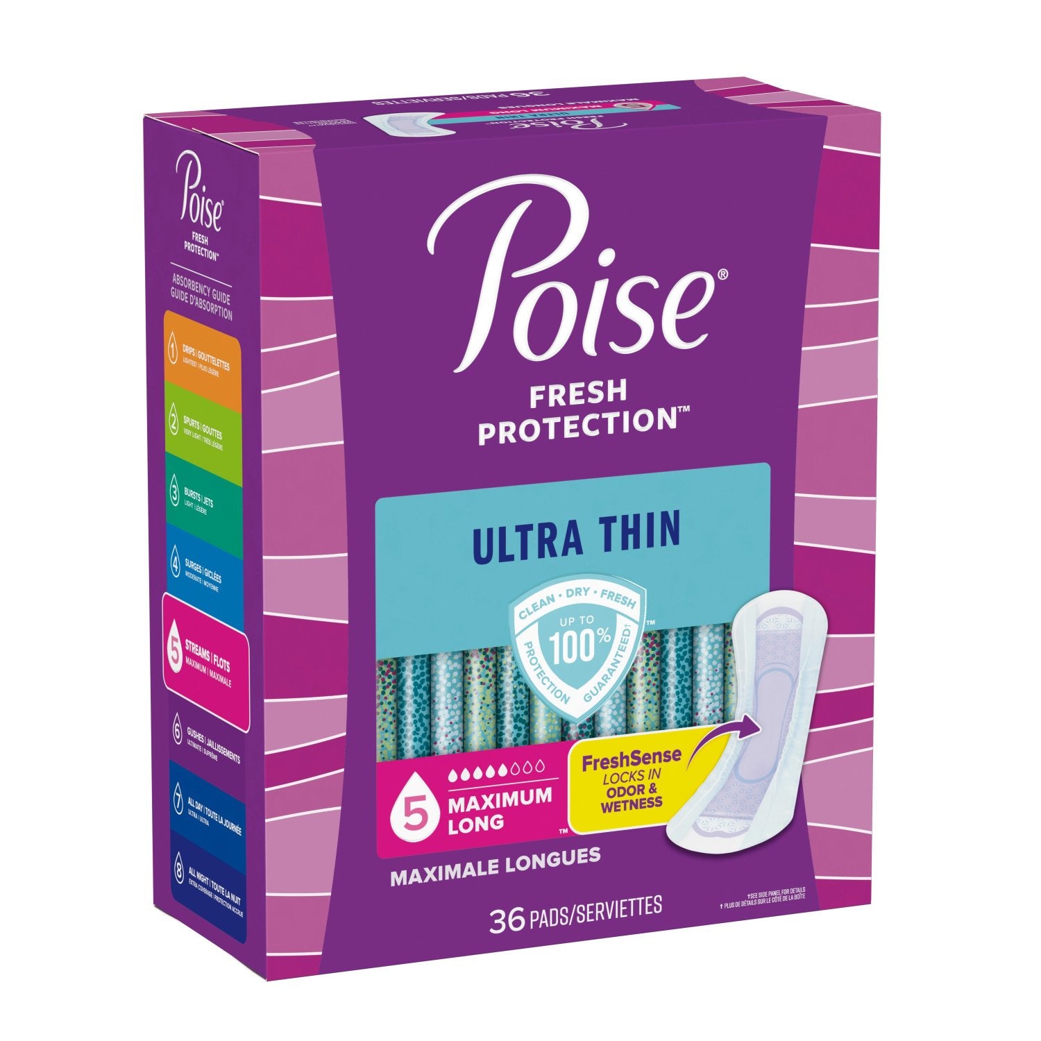 Poise Ultra Thin Incontinence Pads, 5 Drop Maximum Absorbency, Long Length, 36 Count