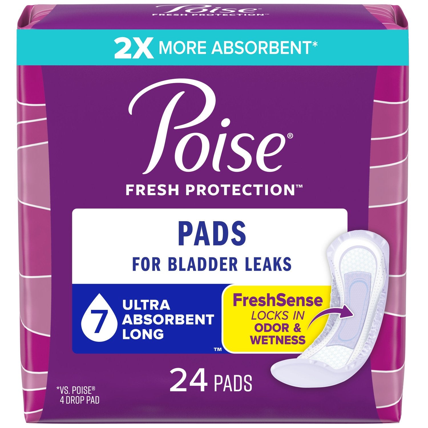 Poise Incontinence Pads , 7 Drop Ultra Absorbency, Long Length, 24 Count