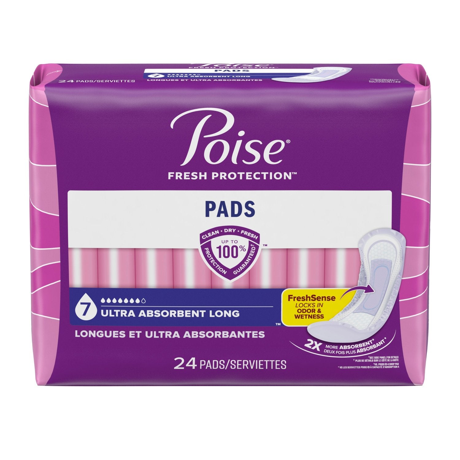 Poise Incontinence Pads , 7 Drop Ultra Absorbency, Long Length, 24 Count