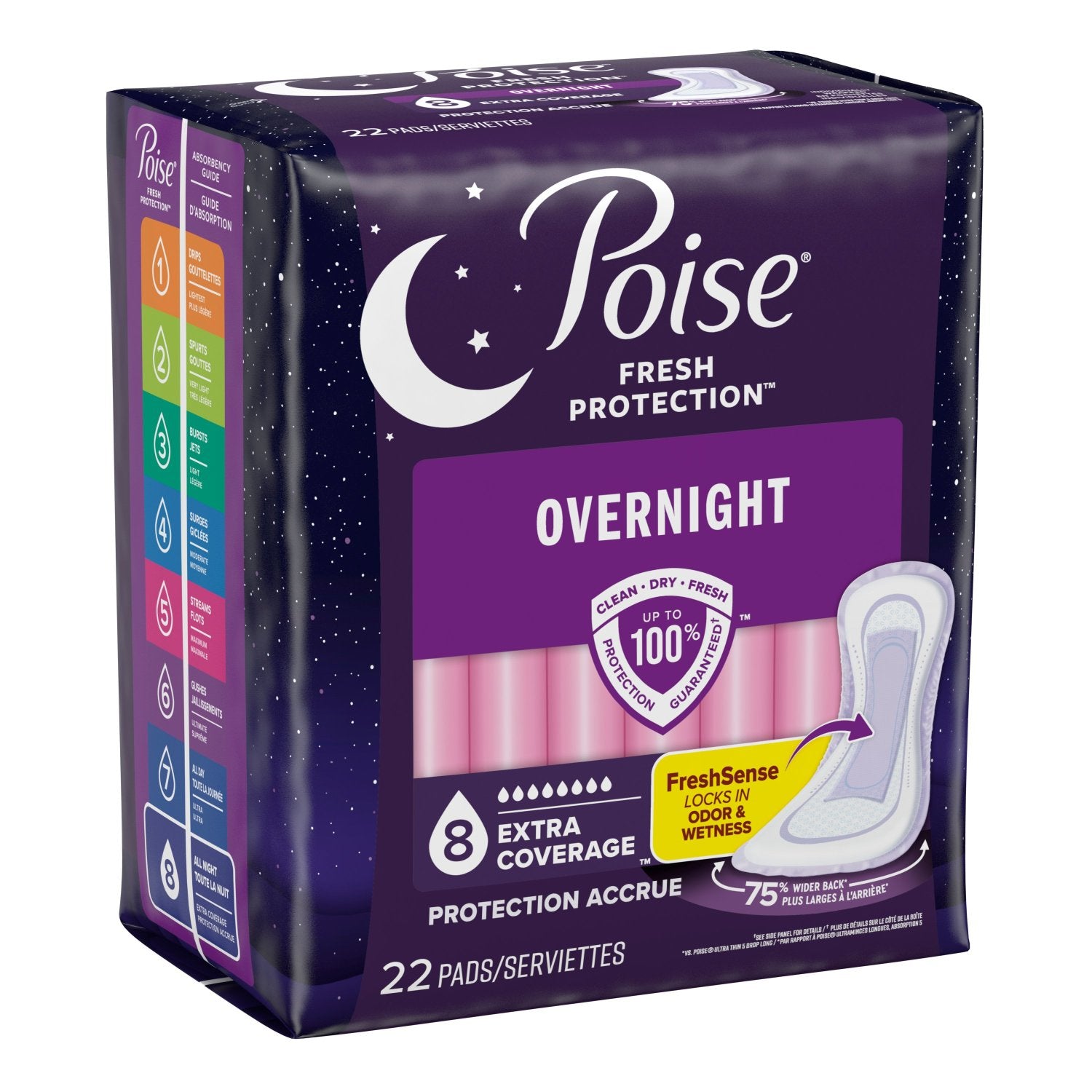 Poise Incontinence Pads, 8 Drop Overnight Absorbency, Extra-Coverage Length, 22 Count
