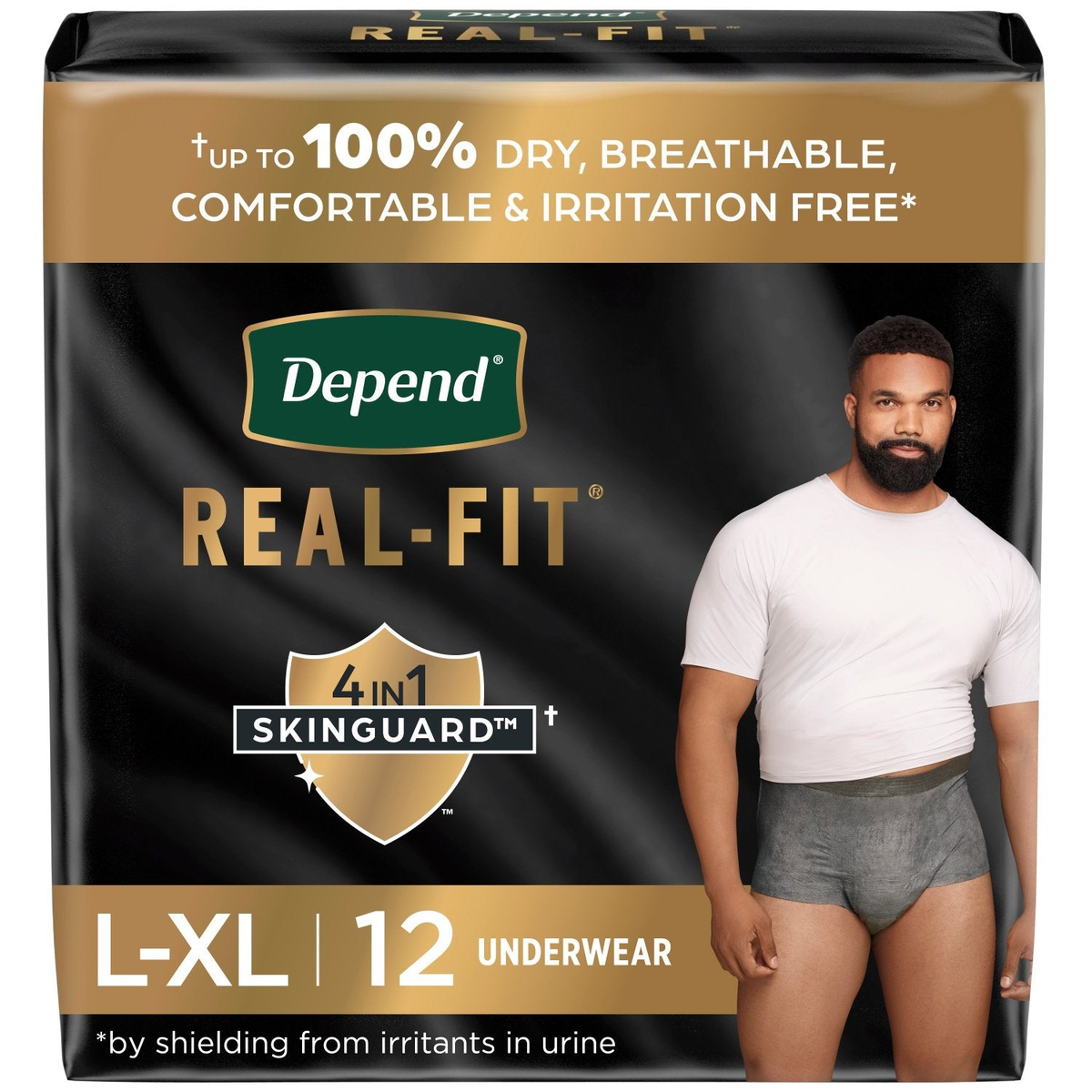 Depend Real Fit Incontinence Underwear for Men, Maximum Absorbency, Black & Grey - Incontinence/Incontinence Products/Pads & Briefs - Depend - Large/X - Large - 12 Count - 036000554274