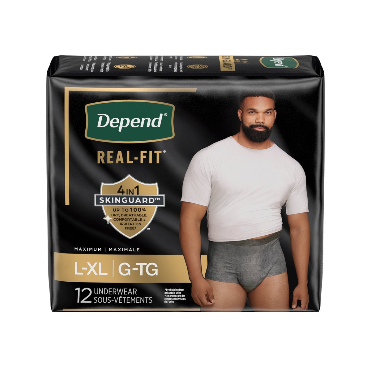 Depend Real Fit Incontinence Underwear for Men, Maximum Absorbency, Black & Grey - Incontinence/Incontinence Products/Pads & Briefs - Depend