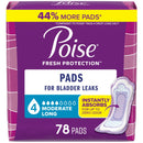 Poise Incontinence Pads & Postpartum Incontinence Pads, 4 Drop Moderate Absorbency, Long Length, 78 Count