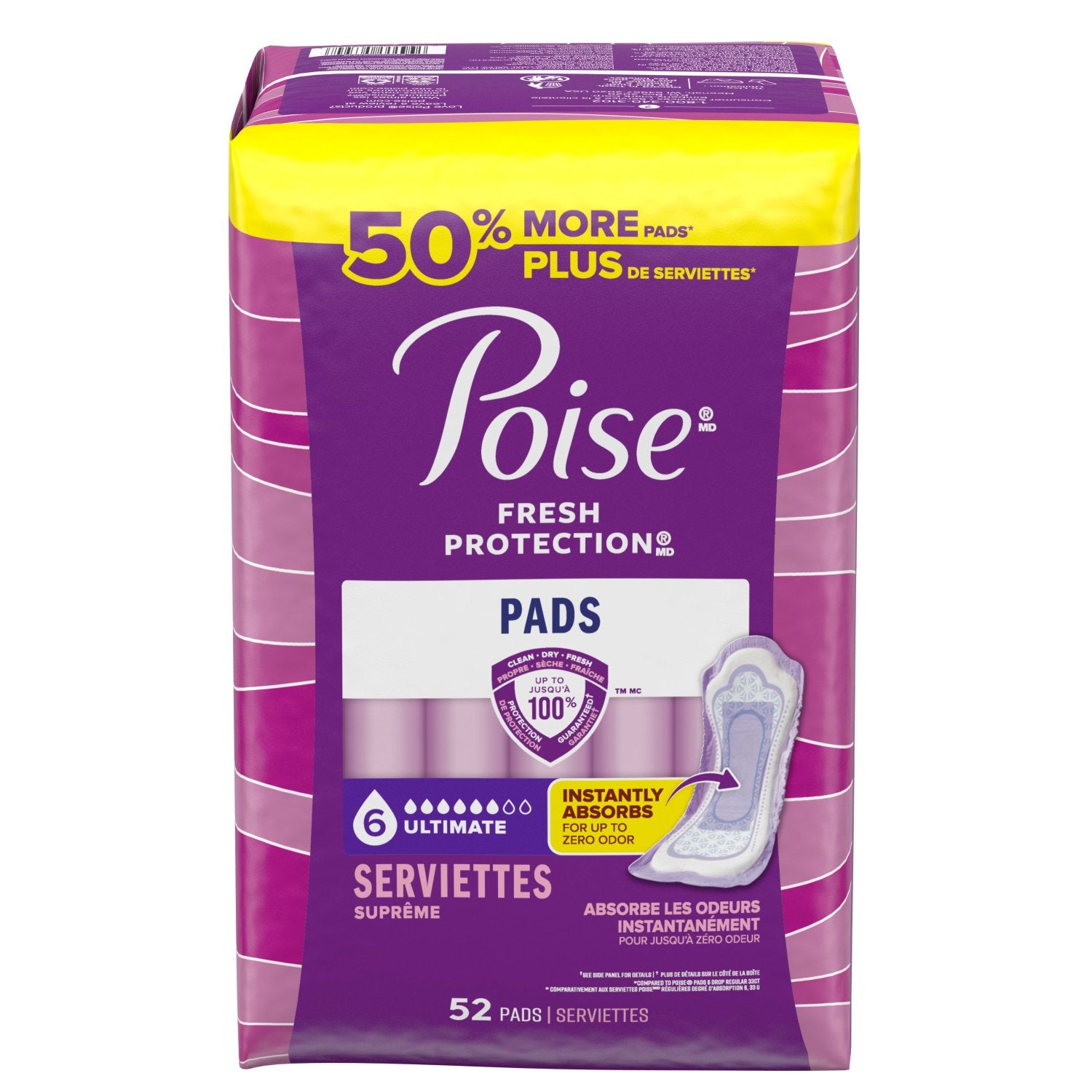 Poise Incontinence Pads , 6 Drop Ultimate Absorbency, Regular Length, 52 Count
