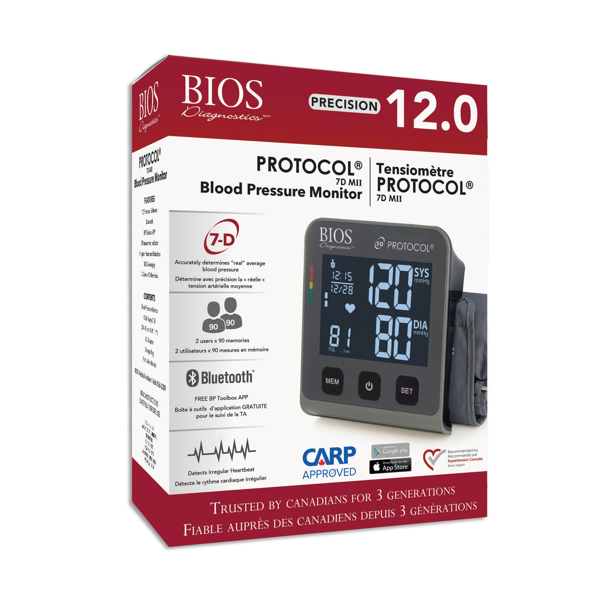 BIOS Diagnostics Protocol 7DMII Bluetooth Blood Pressure Monitor 12.0 - Health Monitoring/Blood Pressure Monitors - BIOS Diagnostics