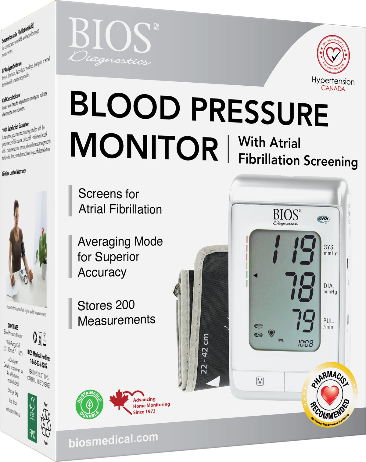 BIOS Diagnostics Ultra Blood Pressure Monitor with Atrial Fibrillation Screening - Home Diagnostic/Blood Pressure Monitoring/Digital Blood Pressure Monitor - BIOS Diagnostics