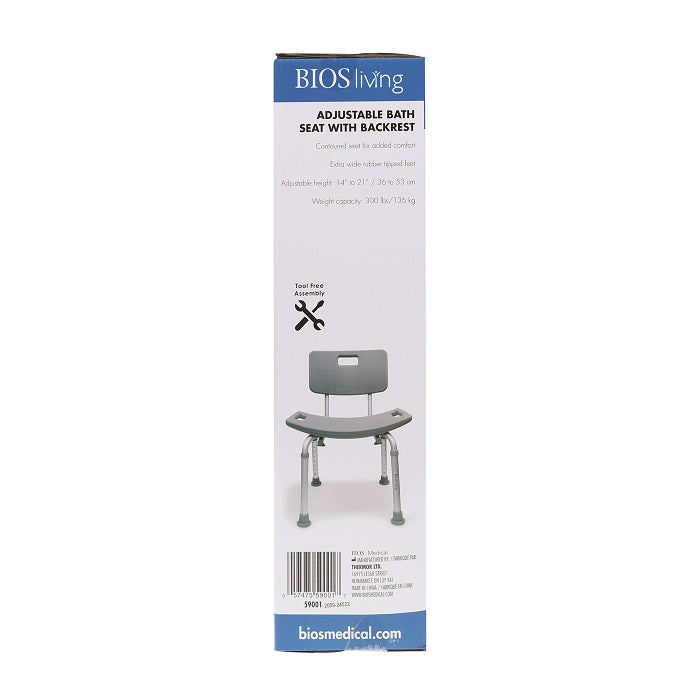 BIOS Adjustable Bath Bench with Back - Home/Bathroom Safety - BIOS Living