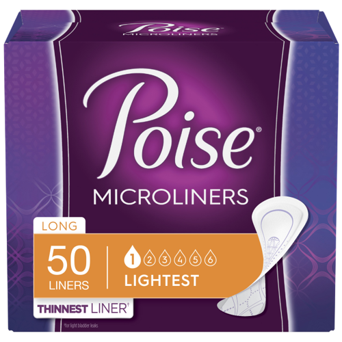 Poise Microliners, Incontinence Panty Liners, Lightest Absorbency, Long, 50 count