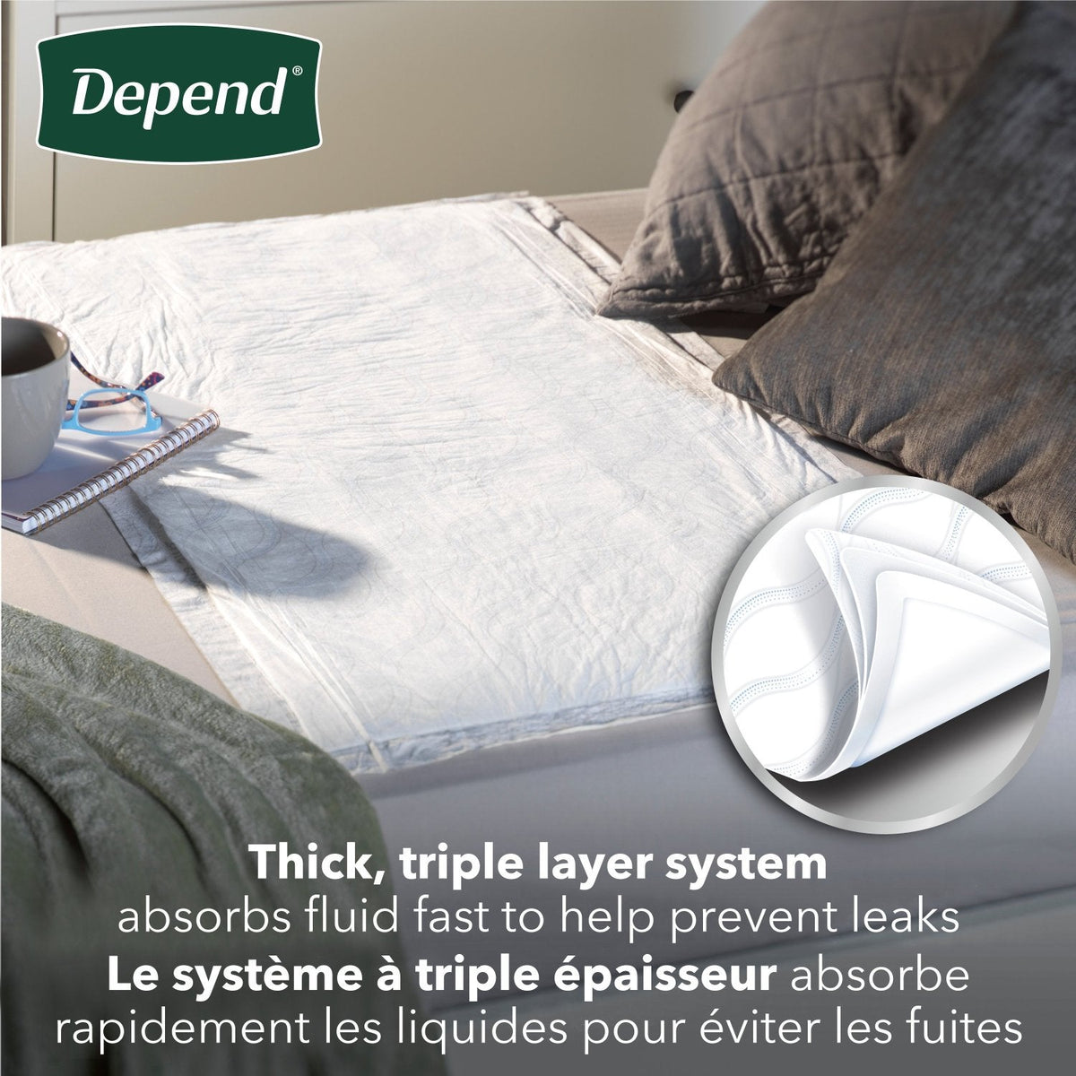 Depend Underpads, Disposable Incontinence Bed Pads for Adults, Slip Resistant, 12 Count - Incontinence/Continence Products/Underpads - Depend