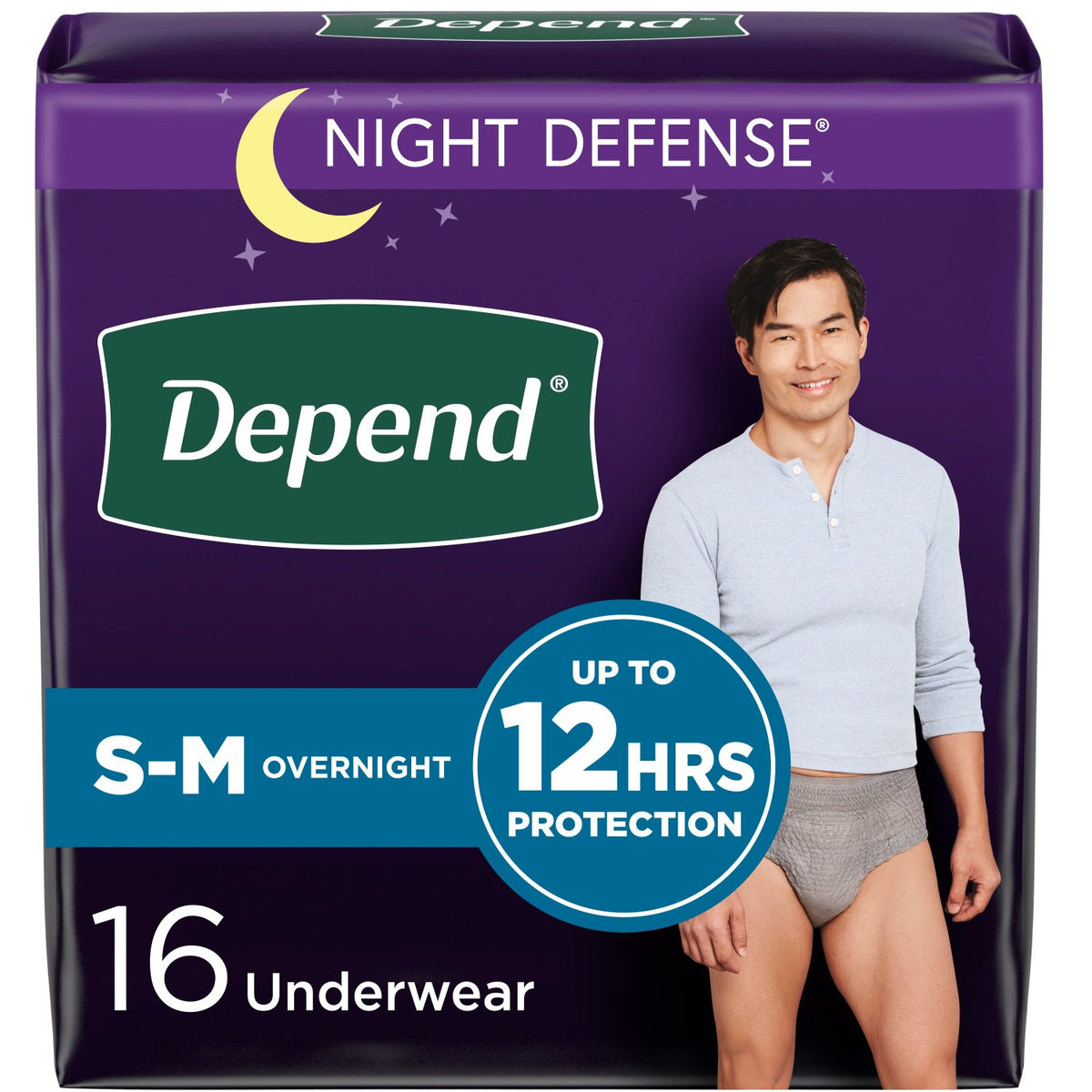 Depend Night Defense Incontinence Underwear for Men, Overnight - Incontinence/Incontinence Products/Pads & Briefs - Depend - Small/Medium - 16 Count - 036000511246