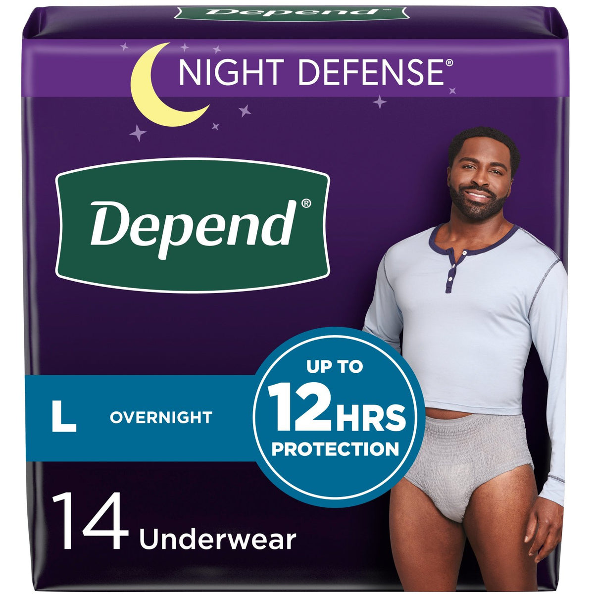 Depend Night Defense Incontinence Underwear for Men, Overnight - Incontinence/Incontinence Products/Pads & Briefs - Depend - Large - 14 Count - 036000511253