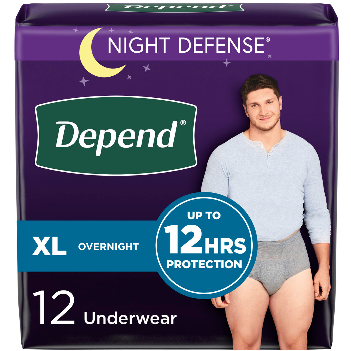 Depend Night Defense Incontinence Underwear for Men, Overnight - Incontinence/Incontinence Products/Pads & Briefs - Depend - X - Large - 12 Count - 036000511260