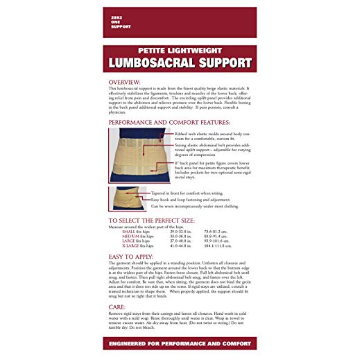 OTC Petite Abdominal Uplift Lower Back Elastic Lumbo - Sacral Support, Beige - Compression & Bracing/Supports & Braces/Back Braces & Support - OTC