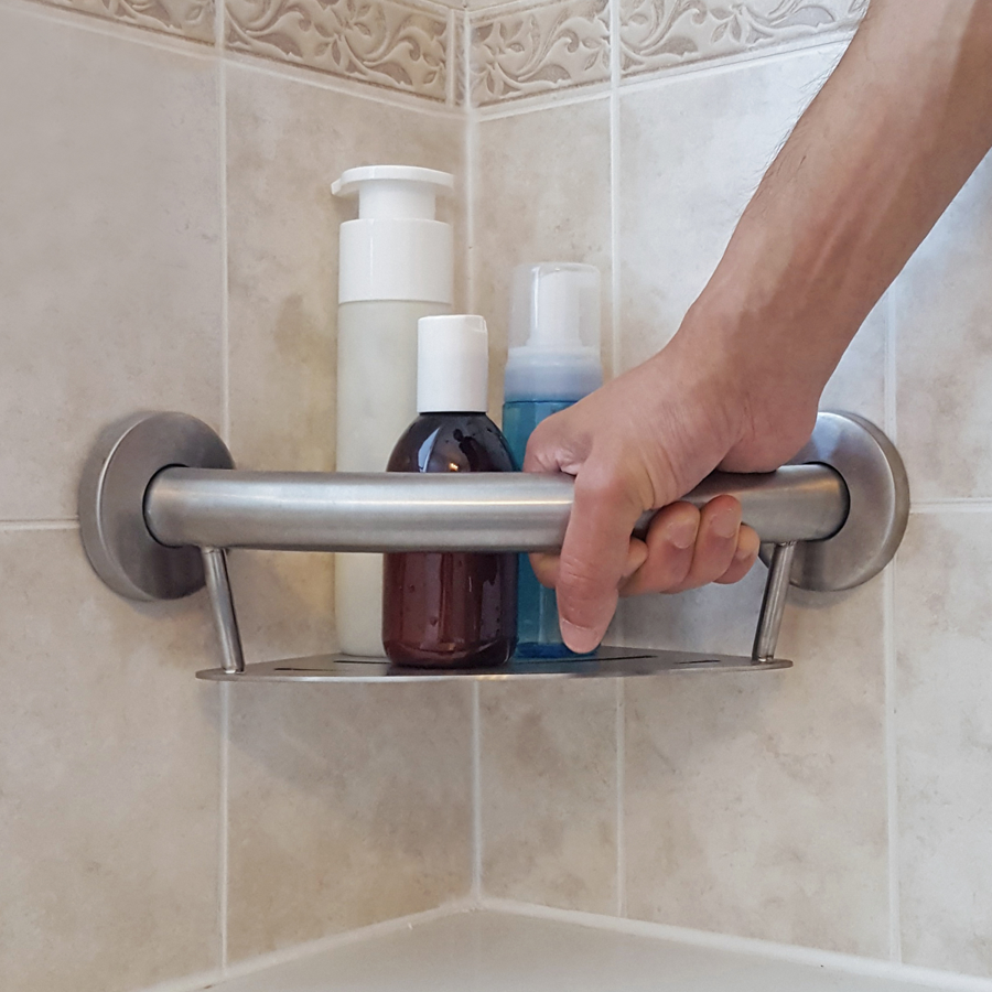 HealthCraft Products Plus Series Grab Bar - Corner Shelf - Brushed Stainless Steel