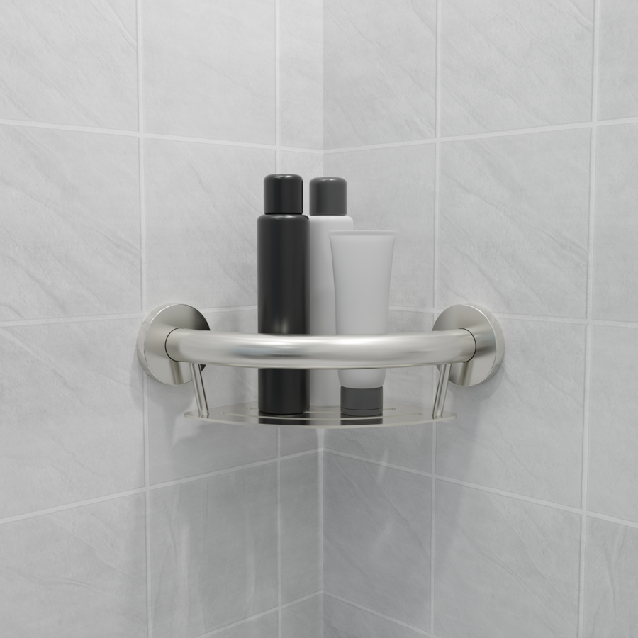 HealthCraft Products Plus Series Grab Bar - Corner Shelf - Brushed Stainless Steel
