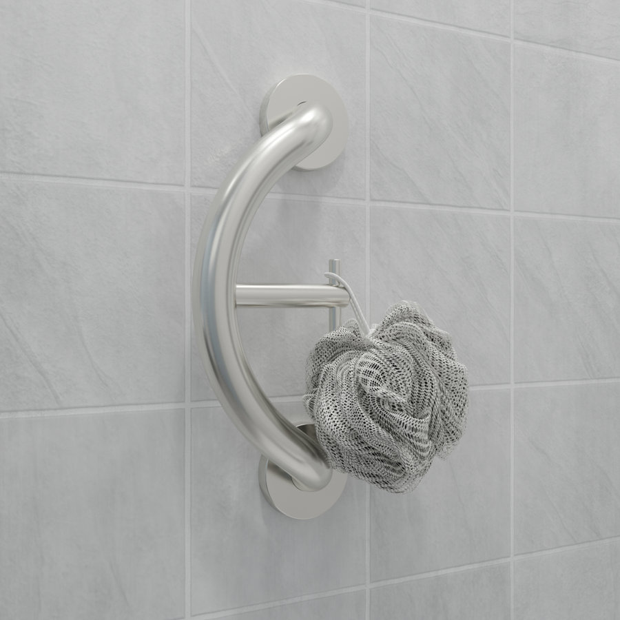 HealthCraft Products Plus Series Grab Bar - Towel and Robe Hook - Brushed Stainless Steel