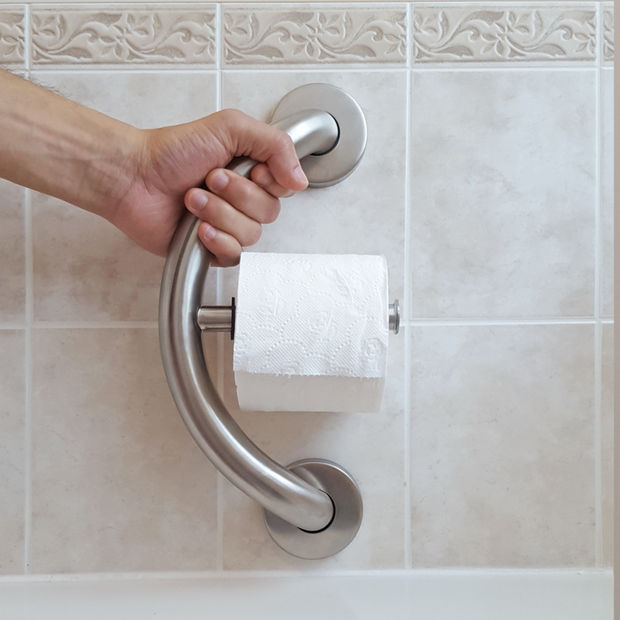 HealthCraft Products Plus Series Grab Bar - Toilet Paper Holder - Brushed Stainless Steel