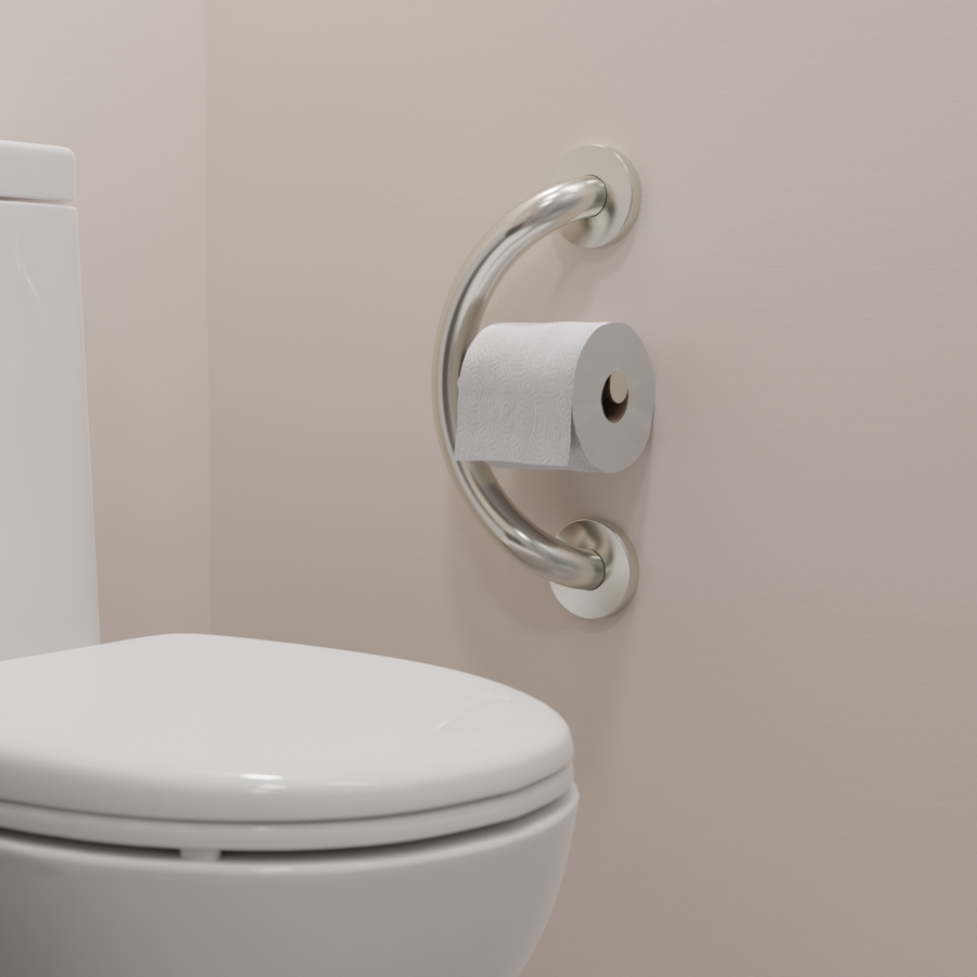 HealthCraft Products Plus Series Grab Bar - Toilet Paper Holder - Brushed Stainless Steel