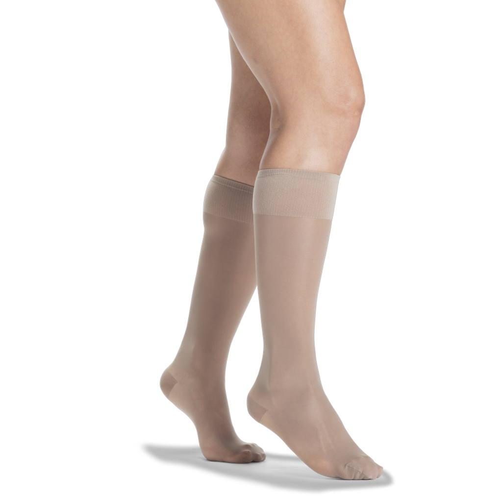 SIGVARIS Sheer Fashion Compression Hosiery for Women Series 120, Knee High/Closed Toe, Taupe