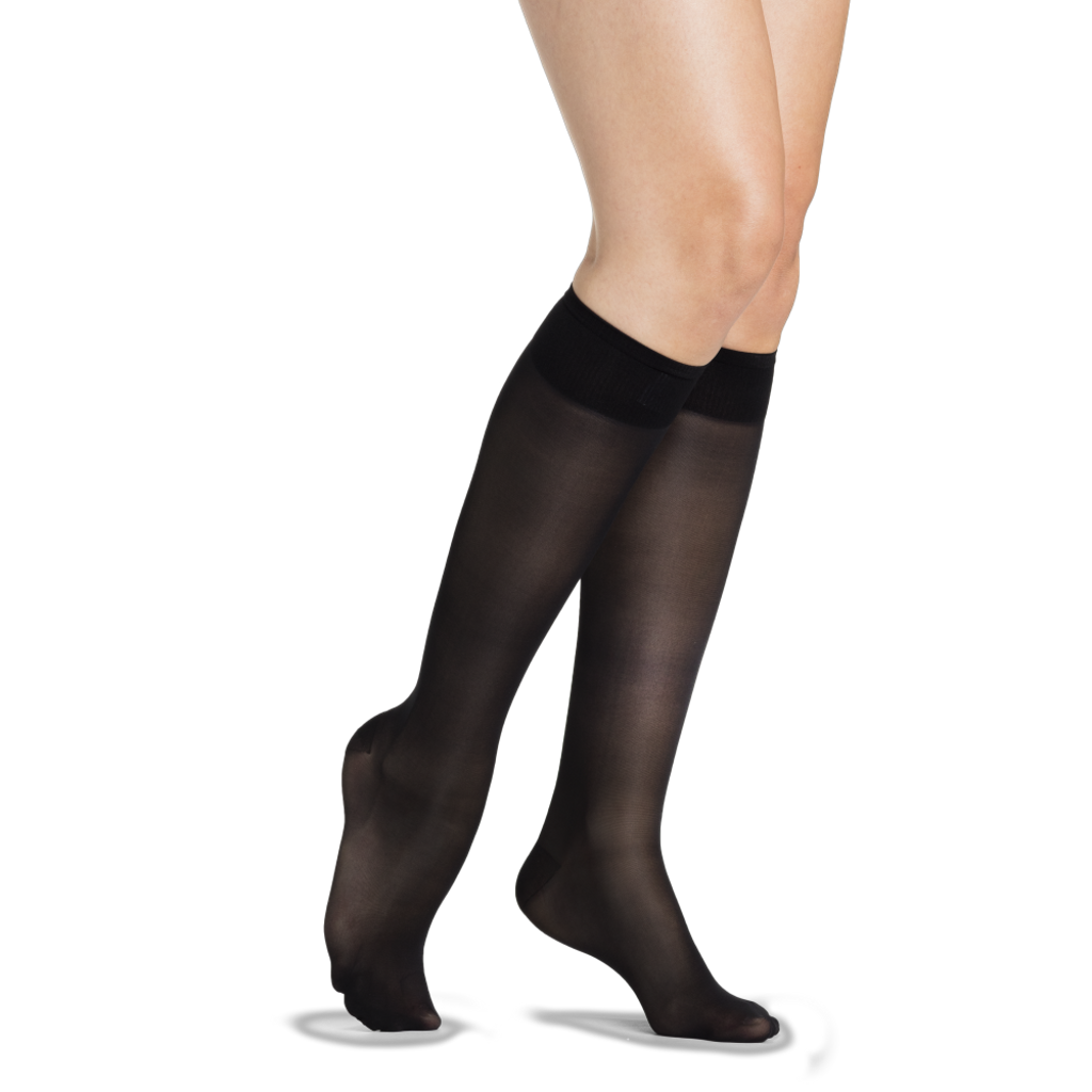 SIGVARIS Sheer Fashion Compression Hosiery for Women Series 120, Knee High/Closed Toe, Black