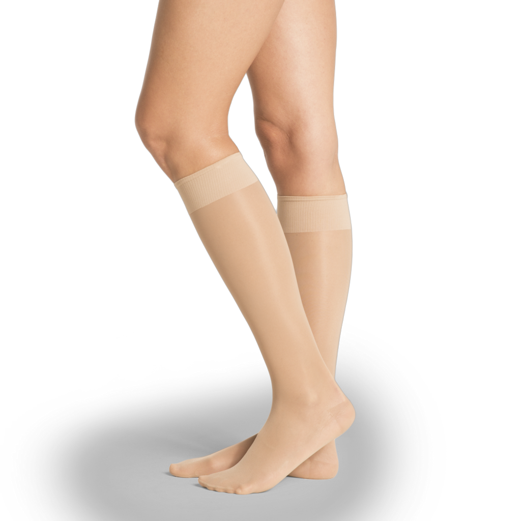 SIGVARIS Sheer Fashion Compression Hosiery for Women Series 120, Knee High/Closed Toe, Natural