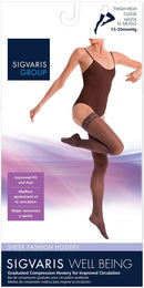 SIGVARIS Sheer Fashion Compression Hosiery for Women Series 120, Thigh High, Suntan