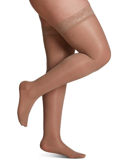 SIGVARIS Sheer Fashion Compression Hosiery for Women Series 120, Thigh High, Suntan