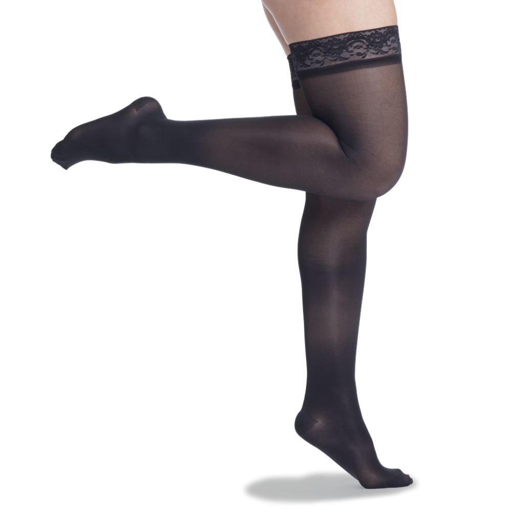 SIGVARIS Sheer Fashion Compression Hosiery for Women Series 120, Thigh High, Black