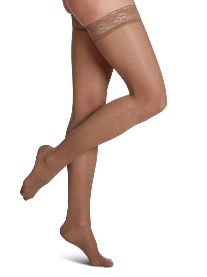 SIGVARIS Sheer Fashion Compression Hosiery for Women Series 120, Thigh High, Taupe