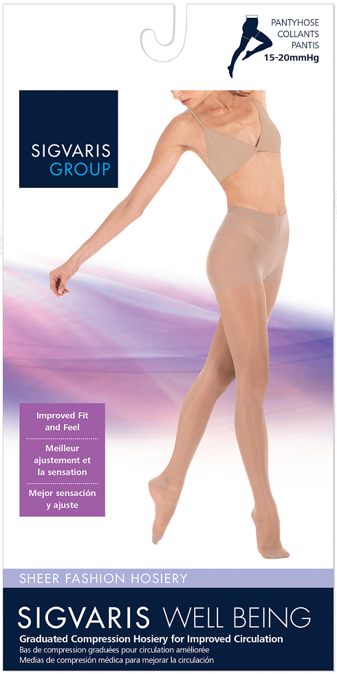 SIGVARIS Sheer Fashion Compression Hosiery for Women Series 120, Panty Hose, Suntan
