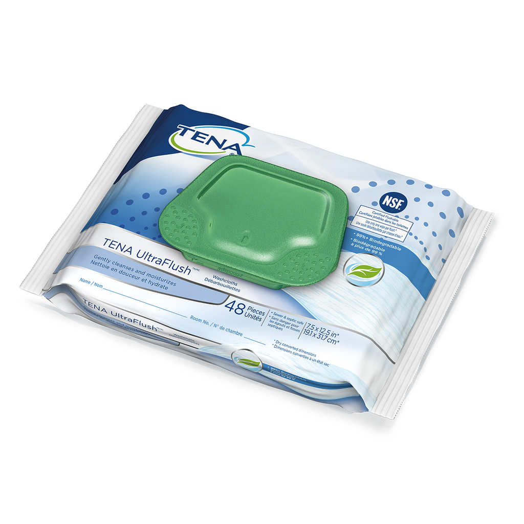 TENA Cleansing Ultra Flush Washcloth, 48 Count